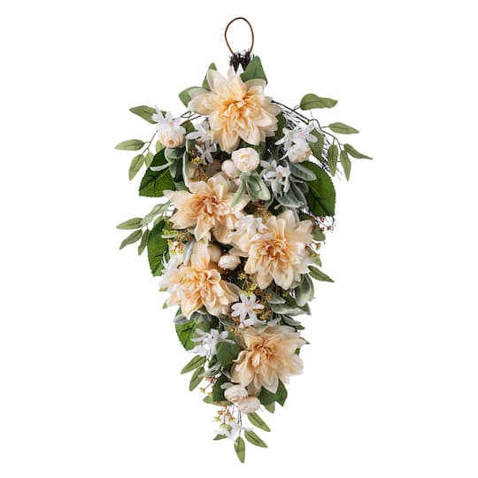 Glitzhome® 28" Peach Dahlia Floral Teardrop